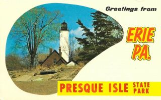 Vintage Pennsylvania Chrome Postcard Greetings From Erie Presque Isle State Park