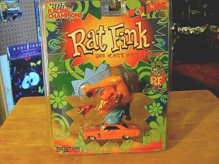Rat Fink Ed Big Daddy Roth Orange 1966 Chevy Die - Cast W/ " Rat Fink Figure " Nip