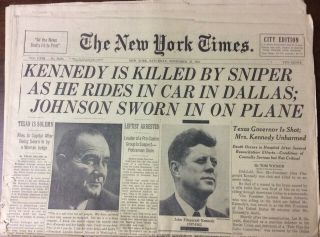 The York Times: President Kennedy November 23,  1963 Unread And Boston Globe.