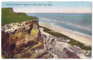Cape Cod Ma Bluffs And Beach Highland Light Vintage Postcard