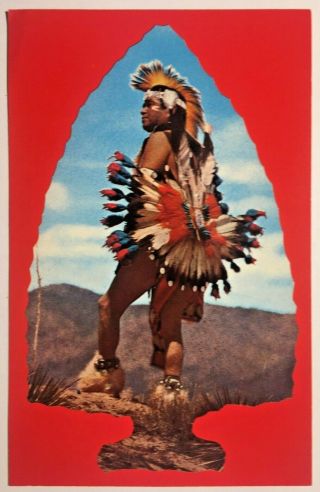 Vintage/antique Postcard - Native American Indian Scout Feather Dress Arrowhead