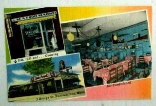 Vintage 1930s Linen Postcard Of Jack August’s Sea Foods,  Northampton,  Mass.