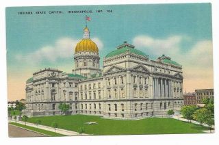 Vintage Indiana Linen Postcard Indianapolis State Capitol