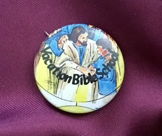 Vintage Vacation Bible School Celluloid Pin - Back Button Pin Jesus Religious