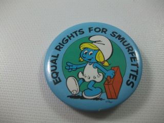 Equal Rights For Smurfettes Smurf Smurfs 2.  25 " Vintage Pinback Pin Button