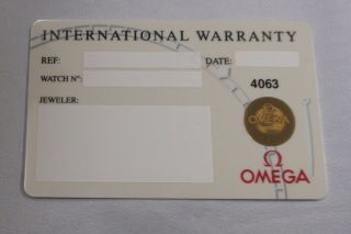 Nos Open/blank White Omega Watch International Card W/ Source Code Only