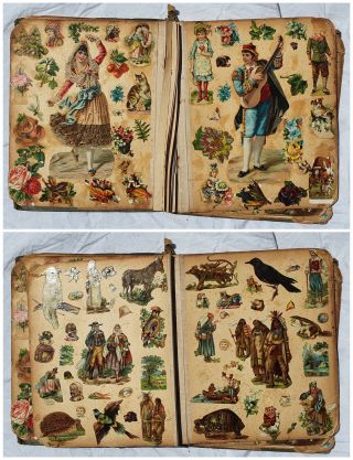 Victorian Scrap Book Packed With Hundreds Of Die Cut Scraps 36 Full Pages