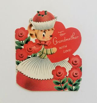 Vintage Norcross Valentine Card Cupcake Girl Glitter Candy Sweet Shoppe