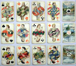 `antique Wust house pattern playing cards,  Germany c1910,  scenic Swiss aces. 2