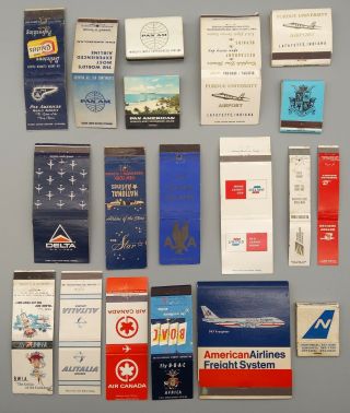 Vintage Airline Matchbooks: Pan Am,  Delta,  United,  America,  Hawaiian,  Bwia,  Boac