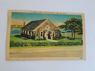 St Thomas Church Cape Cod Mass Falmouth Heights Postcard Vintage