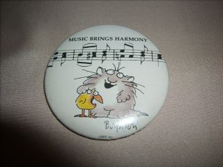 Vintage Sandra Boynton 2 1/4 " Pin Button Pinback " Music Brings Harmony " 1980s