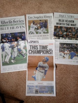 2020 La Times & Daily News Newspapers Los Angeles Dodgers World Series Champions
