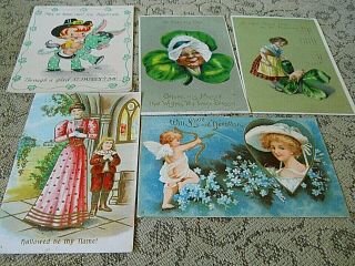 4 Vintage Postcards 1 Greeting Card Ladies,  Girls,  Boys 2 W/stamps