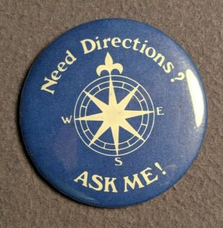 Need Directions? Ask Me Compass 2.  5 Inch Blue Metal Pin