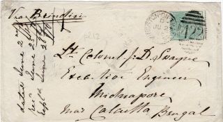 1876 Qv Gb Cover With A 1/ - Green Stamp Sent To Lt Colonel At Bengal Sea Post