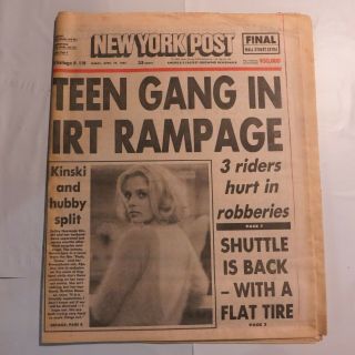 York Post April 19 1985 Teen Gang In Irt Rampage Nastassja Kinski N7