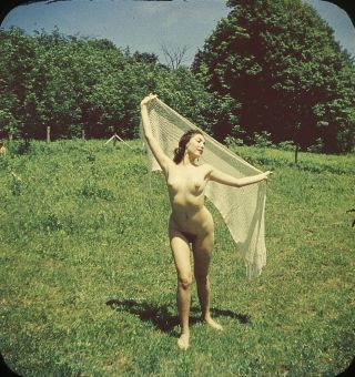 Vintage Pinup Stereo Slide 1950s Realist 3d - Waving Cloth In Yard