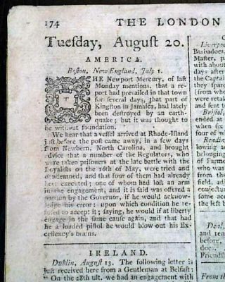 North Carolina Regulators Pre Revolutionary War Troubles 1771 British Newspaper