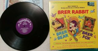 Walt Disney’s Brer Rabbit Uncle Remus Song Of South 1970 Record Lp 3907 Vg