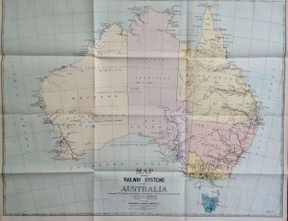 Large Scale 1890 Colored Map Railway Systems Of Australia