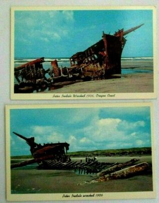2 Vintage 1960s Chrome Postcards Of 1906 Peter Iredale Wreck,  Oregon Coast