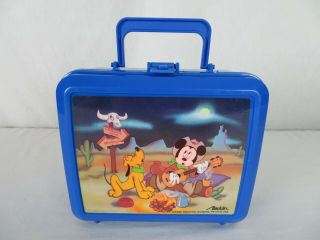 Mickey Mouse And Pluto Aladdin Blue Plastic Lunch Box Disney Guitar Campfire