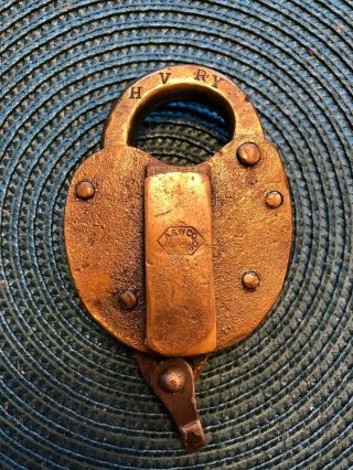 Vintage Brass A&w Railroad Padlock Lock For Hocking Valley Rr
