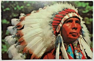 Vintage/antique Postcard - Native American Indian Chief Feather Headdress C1950 