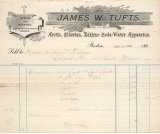 1899 James W Tufts Arctic Siberian Eskimo Soda Water Apparatus Boston Ma Bill