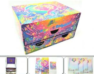 Vintage Lisa Frank Stationery Box,  Puzzle Dancing Dolphins Jewelry Case Trinket