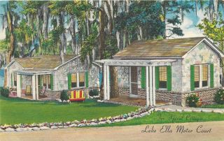 Vintage Florida Linen Postcard Tallahassee Lake Ella Motor Court Cottages