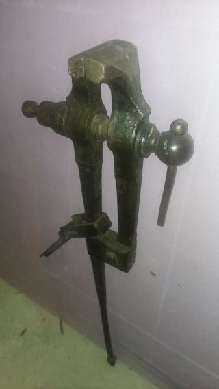 Vintage Antique Post Leg Blacksmith Vise,  Old Blacksmith Tool,  4 - 1/2 " Jaw Tool
