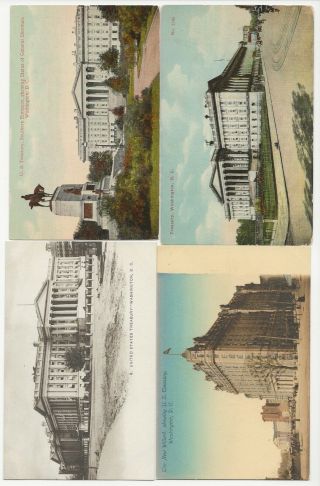 Washington,  Dc.  U.  S.  Treasury,  Willard Hotel,  Gen.  Sherman.  4 Vintage Postcards