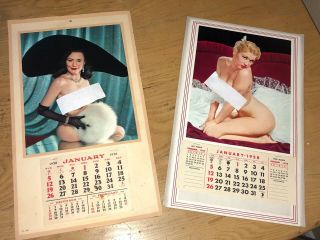 Pair Vintage Nude Risqué Pin Up Girl 1958 Calendars Complete