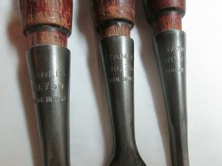3 Vintage Stanley 750 Beveled Wood Socket Chisels - 1 ",  3/4 ",  1/4 " Orig Handles