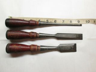 3 Vintage Stanley 750 Beveled Wood Socket Chisels - 1 