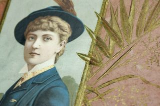 Antique Victorian Scrapbook Album W/ Tooled Cover,  Gold Leaf,  & Die Cut Pictures