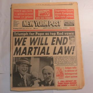 York Post June 24 1983 End Martial Law Poles In Chicago Reagan Pope N7