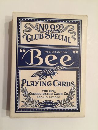 Bee No.  92 Club Special Playing Cards Blue Deck Tax Stamp Cambric Finish