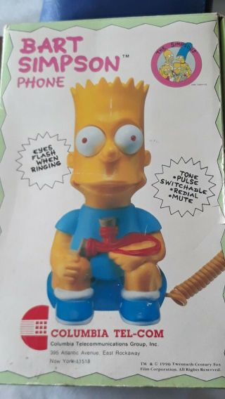 Vintage Bart Simpson Phone Telephone 1990 Corded Landline 8” Simpsons W/ Box