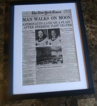 Vintage 1969 Nytimes Man Astronauts Land On The Moon Newspaper Framed