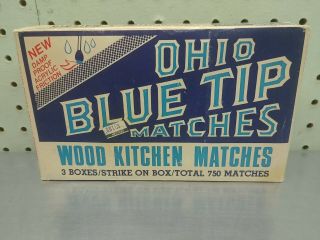 Vintage 1980 Ohio Blue Tip Matches - Wood Kitchen Matches 3 Boxes/strike Anywhere