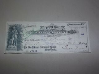 Vintage 1889 Cooperstown Ny First National Bank Check