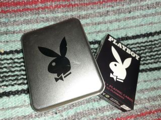 RARE PLAYBOY FEMALE NUDE adult playing cards 55 card deck in tin box 2