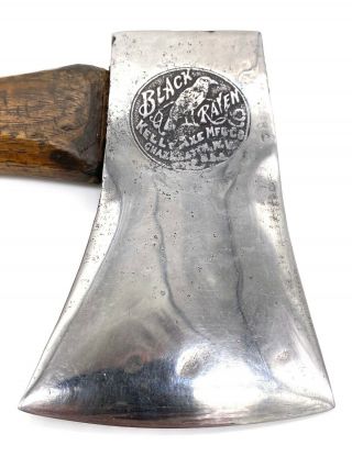 KELLY AXE MFG CO BLACK RAVEN HATCHET ANTIQUE EMBOSSED AXE WC KELLY EARLY 3
