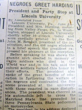 1921 Newspaper President Warren Harding Meets W Negr0es &deplores Tulsa Massacre