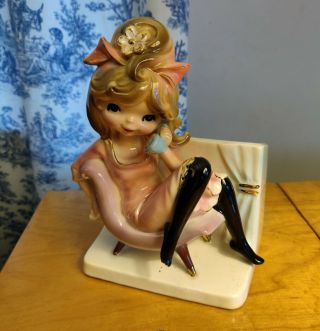 Vintage 60s Planter Girl/woman In Mod Chair On Phone W/stockings Inarco Japan