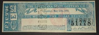 1886 The Louisiana State Lottery Fifth Class E - Orleans
