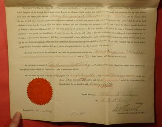 1900 PRESIDENT WILLIAM MCKINLEY SIGNED NEBRASKA INDIANS LAND GRANT 3